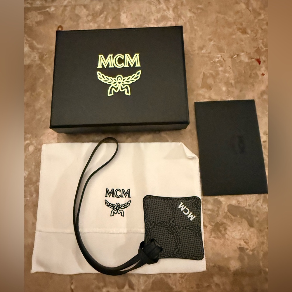 MCM Black Leather Air Tag Cover